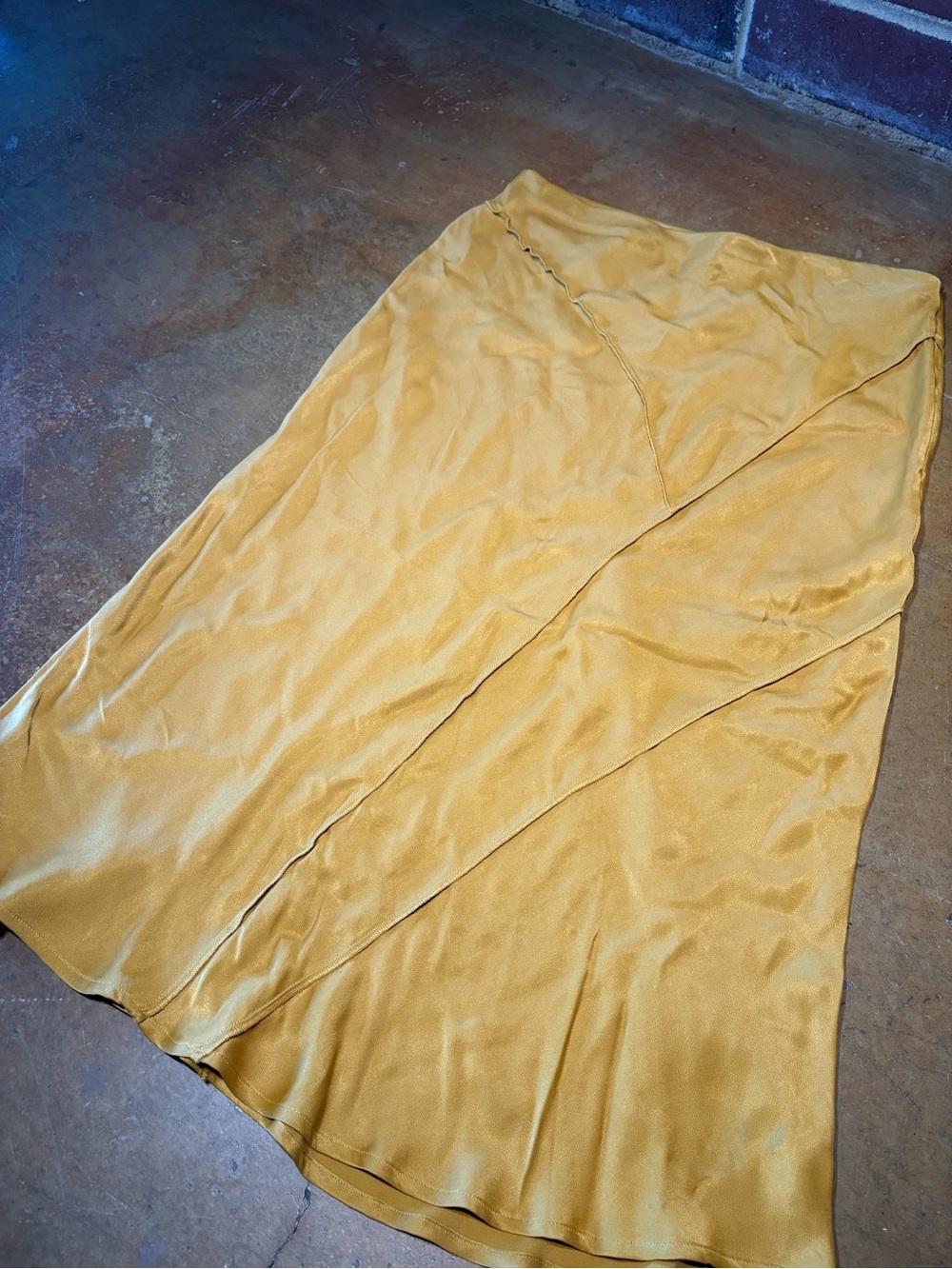 Anthropologie Golden Yellow Satin Midi Skirt - Picture 2 of 3